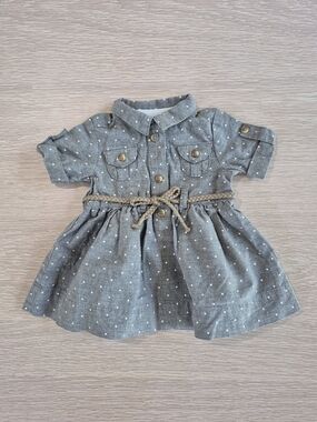 Infant 3 Months Carter's Gray Polka Dot Shirt Dress with Rope Belt